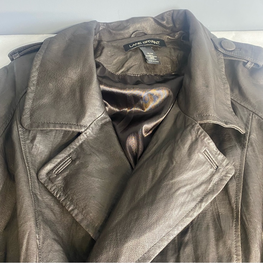 Lane Bryant Genuine Leather Jacket Women's Size 18/20 Brown Button Closure - Picture 11 of 16